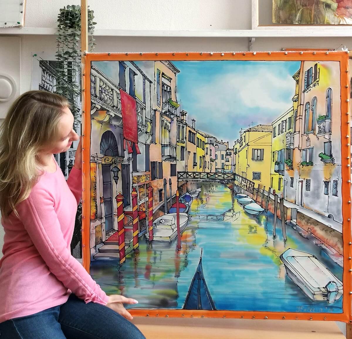 Городской пейзаж на шелке